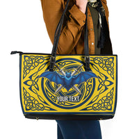 Personalized Brecknockshire Wales Leather Tote Bag Welsh Celtic Bat And Swords Design - Wonder Print Shop