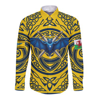 Personalized Brecknockshire Wales Long Sleeve Button Shirt Welsh Celtic Bat And Swords Design - Wonder Print Shop