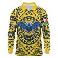 Personalized Brecknockshire Wales Long Sleeve Polo Shirt Welsh Celtic Bat And Swords Design - Wonder Print Shop