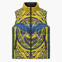 Personalized Brecknockshire Wales Sleeveless Puffer Jacket Welsh Celtic Bat And Swords Design - Wonder Print Shop