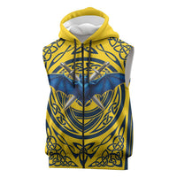 Personalized Brecknockshire Wales Sleeveless Zip Hoodie Welsh Celtic Bat And Swords Design - Wonder Print Shop