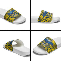 Personalized Brecknockshire Wales Slide Sandals Welsh Celtic Bat And Swords Design - Wonder Print Shop