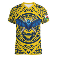 Personalized Brecknockshire Wales Women V-Neck T-Shirt Welsh Celtic Bat And Swords Design - Wonder Print Shop