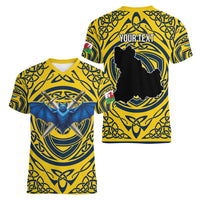 Personalized Brecknockshire Wales Women V-Neck T-Shirt Welsh Celtic Bat And Swords Design - Wonder Print Shop