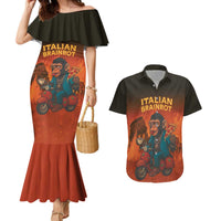 Italian Brainrot Meme Couples Matching Mermaid Dress and Hawaiian Shirt Chaotic Chimp Mobster Vespa Ride - Wonder Print Shop
