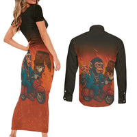 Italian Brainrot Meme Couples Matching Short Sleeve Bodycon Dress and Long Sleeve Button Shirt Chaotic Chimp Mobster Vespa Ride - Wonder Print Shop