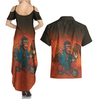 Italian Brainrot Meme Couples Matching Summer Maxi Dress and Hawaiian Shirt Chaotic Chimp Mobster Vespa Ride - Wonder Print Shop
