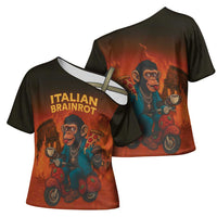 Italian Brainrot Meme Cross Shoulder Shirt Chaotic Chimp Mobster Vespa Ride - Wonder Print Shop