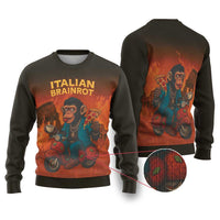 Italian Brainrot Meme Ugly Christmas Sweater Chaotic Chimp Mobster Vespa Ride - Wonder Print Shop