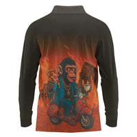 Italian Brainrot Meme Long Sleeve Polo Shirt Chaotic Chimp Mobster Vespa Ride - Wonder Print Shop
