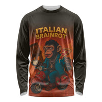 Italian Brainrot Meme Long Sleeve Shirt Chaotic Chimp Mobster Vespa Ride - Wonder Print Shop