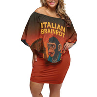 Italian Brainrot Meme Off Shoulder Short Dress Chaotic Chimp Mobster Vespa Ride - Wonder Print Shop
