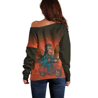 Italian Brainrot Meme Off Shoulder Sweater Chaotic Chimp Mobster Vespa Ride - Wonder Print Shop