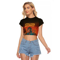 Italian Brainrot Meme Raglan Cropped T Shirt Chaotic Chimp Mobster Vespa Ride - Wonder Print Shop