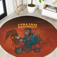 Italian Brainrot Meme Round Carpet Chaotic Chimp Mobster Vespa Ride - Wonder Print Shop