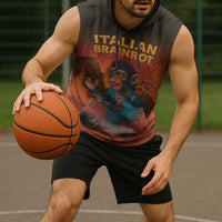 Italian Brainrot Meme Sleeveless Hoodie Chaotic Chimp Mobster Vespa Ride - Wonder Print Shop