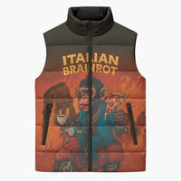 Italian Brainrot Meme Sleeveless Puffer Jacket Chaotic Chimp Mobster Vespa Ride - Wonder Print Shop