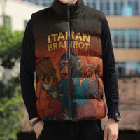 Italian Brainrot Meme Sleeveless Puffer Jacket Chaotic Chimp Mobster Vespa Ride - Wonder Print Shop