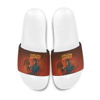 Italian Brainrot Meme Slide Sandals Chaotic Chimp Mobster Vespa Ride - Wonder Print Shop