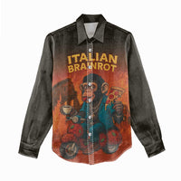 Italian Brainrot Meme Women Casual Shirt Chaotic Chimp Mobster Vespa Ride - Wonder Print Shop