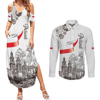 Poland Eagle Heritage Couples Matching Summer Maxi Dress and Long Sleeve Button Shirt Wawel Castle Polish Wycinanki Folk Pattern - Wonder Print Shop