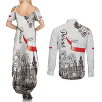 Poland Eagle Heritage Couples Matching Summer Maxi Dress and Long Sleeve Button Shirt Wawel Castle Polish Wycinanki Folk Pattern - Wonder Print Shop