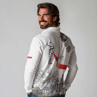 Poland Eagle Heritage Long Sleeve Polo Shirt Wawel Castle Polish Wycinanki Folk Pattern - Wonder Print Shop