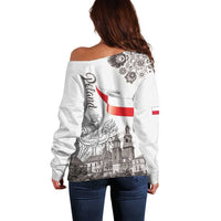 Poland Eagle Heritage Off Shoulder Sweater Wawel Castle Polish Wycinanki Folk Pattern - Wonder Print Shop