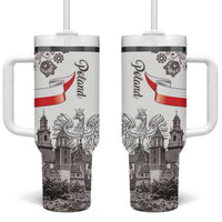 Poland Eagle Heritage Tumbler With Handle Wawel Castle Polish Wycinanki Folk Pattern - Wonder Print Shop