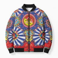 Carretto Siciliano Folk Art Bomber Puffer Jacket Trinacria Symbol Italian Pattern