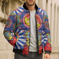 Carretto Siciliano Folk Art Bomber Puffer Jacket Trinacria Symbol Italian Pattern
