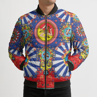 Carretto Siciliano Folk Art Bomber Puffer Jacket Trinacria Symbol Italian Pattern