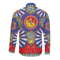 Carretto Siciliano Folk Art Long Sleeve Button Shirt Trinacria Symbol Italian Pattern
