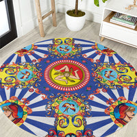 Carretto Siciliano Folk Art Round Carpet Trinacria Symbol Italian Pattern