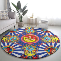 Carretto Siciliano Folk Art Round Carpet Trinacria Symbol Italian Pattern