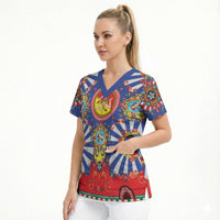 Carretto Siciliano Folk Art Scrub Top Trinacria Symbol Italian Pattern