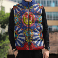 Carretto Siciliano Folk Art Sleeveless Puffer Jacket Trinacria Symbol Italian Pattern