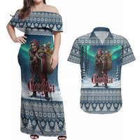 Iceland Christmas Couples Matching Off Shoulder Maxi Dress and Hawaiian Shirt Icelandic Gryla Evil Mother of Yule Lads LT19