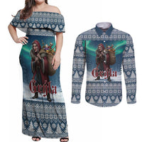 Iceland Christmas Couples Matching Off Shoulder Maxi Dress and Long Sleeve Button Shirt Icelandic Gryla Evil Mother of Yule Lads LT19