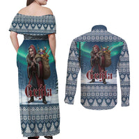 Iceland Christmas Couples Matching Off Shoulder Maxi Dress and Long Sleeve Button Shirt Icelandic Gryla Evil Mother of Yule Lads LT19