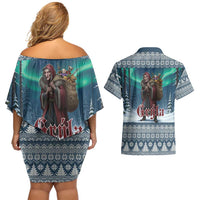 Iceland Christmas Couples Matching Off Shoulder Short Dress and Hawaiian Shirt Icelandic Gryla Evil Mother of Yule Lads LT19