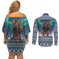 Iceland Christmas Couples Matching Off Shoulder Short Dress and Long Sleeve Button Shirt Icelandic Gryla Evil Mother of Yule Lads LT19