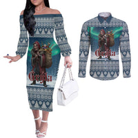 Iceland Christmas Couples Matching Off The Shoulder Long Sleeve Dress and Long Sleeve Button Shirt Icelandic Gryla Evil Mother of Yule Lads LT19