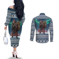 Iceland Christmas Couples Matching Off The Shoulder Long Sleeve Dress and Long Sleeve Button Shirt Icelandic Gryla Evil Mother of Yule Lads LT19
