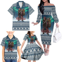 Iceland Christmas Family Matching Off The Shoulder Long Sleeve Dress and Hawaiian Shirt Icelandic Gryla Evil Mother of Yule Lads LT19