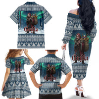 Iceland Christmas Family Matching Off The Shoulder Long Sleeve Dress and Hawaiian Shirt Icelandic Gryla Evil Mother of Yule Lads LT19