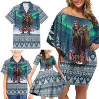 Iceland Christmas Family Matching Off Shoulder Short Dress and Hawaiian Shirt Icelandic Gryla Evil Mother of Yule Lads LT19