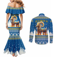Sweden Christmas Couples Matching Mermaid Dress and Long Sleeve Button Shirt Julbock Yule Goat LT19