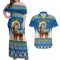 Sweden Christmas Couples Matching Off Shoulder Maxi Dress and Hawaiian Shirt Julbock Yule Goat LT19