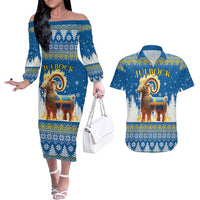 Sweden Christmas Couples Matching Off The Shoulder Long Sleeve Dress and Hawaiian Shirt Julbock Yule Goat LT19